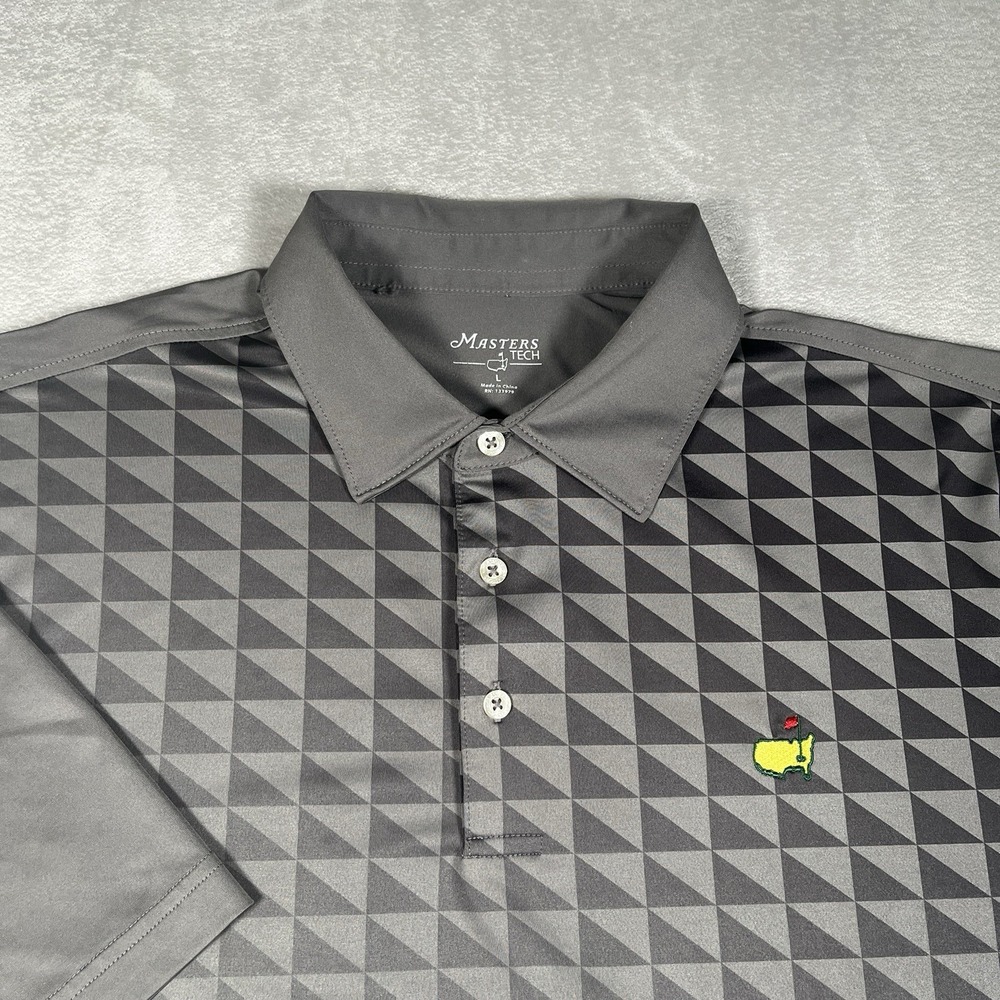 Masters Tech Polo Shirt Mens L Gray Geometric Golf Augusta National Lightweight